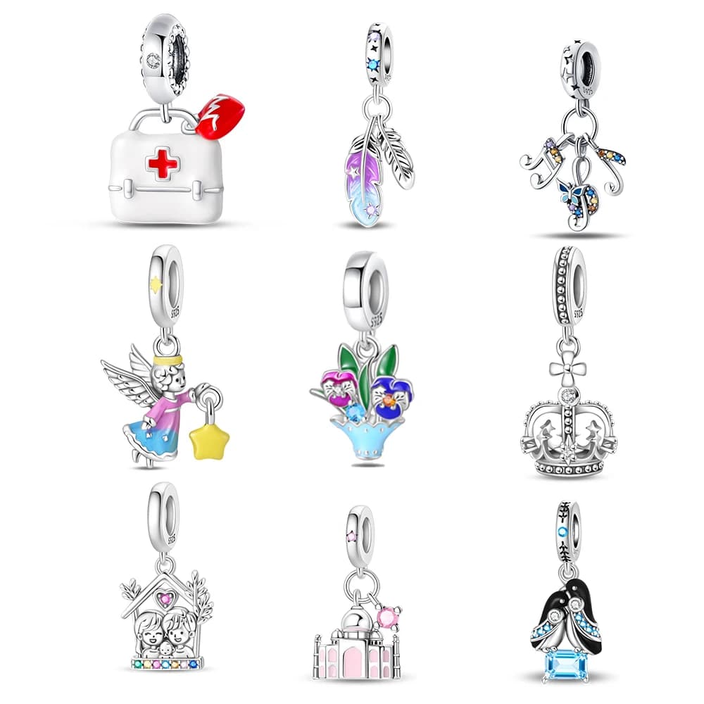 Ciondolo a forma di corona reale in argento con zirconi trasparenti, adatto per braccialetti europei, regalo di gioielleria regale