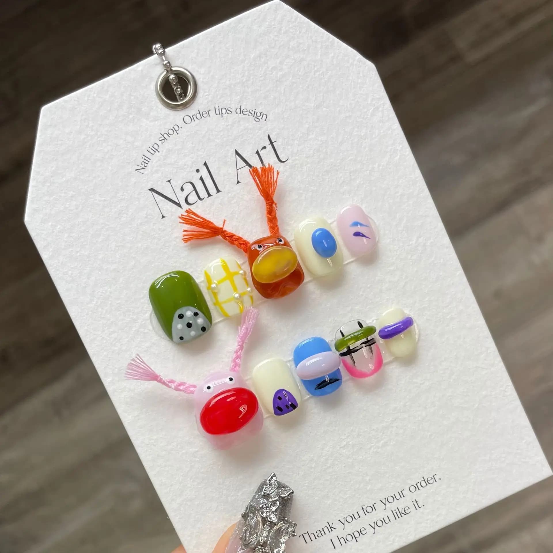 10 pcs Luxury Handmade Press on Nails Short Circle Sausage Pigtails Design False Nails with 4-PIECE Tool Adhesive Nail Glue Tabs