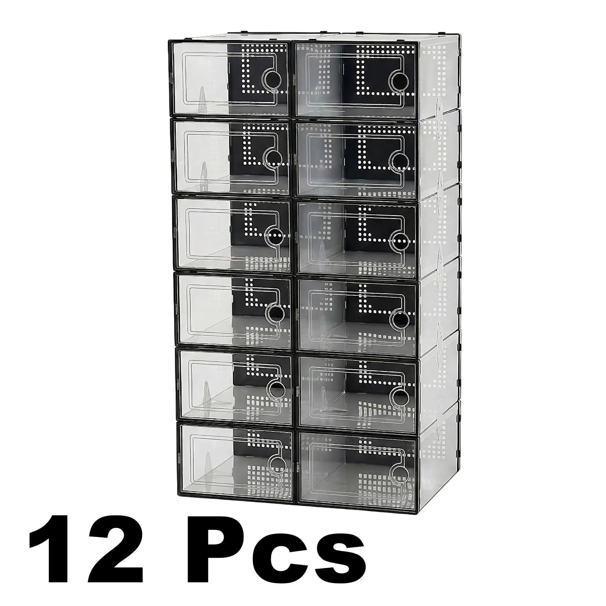 12/24/36 Pcs Extra Large Clear Shoe Storage Boxes Stackable Plastic Organizer Transparent Sneaker Display Case Dustproof Space Saving Closet Container Fits Size 11 For Entryway Wardrobe Home Organization