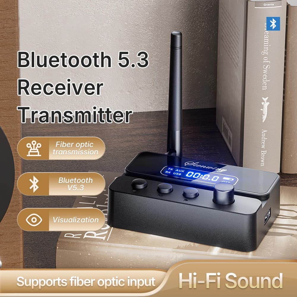 Ricevitore trasmettitore Bluetooth 5.3 HiFi OPT ottico /AUX 3,5 mm/RCA/USB/U-Disk Portata 15M 400mAh RX/TX 2 in 1 per altoparlante TV PC
