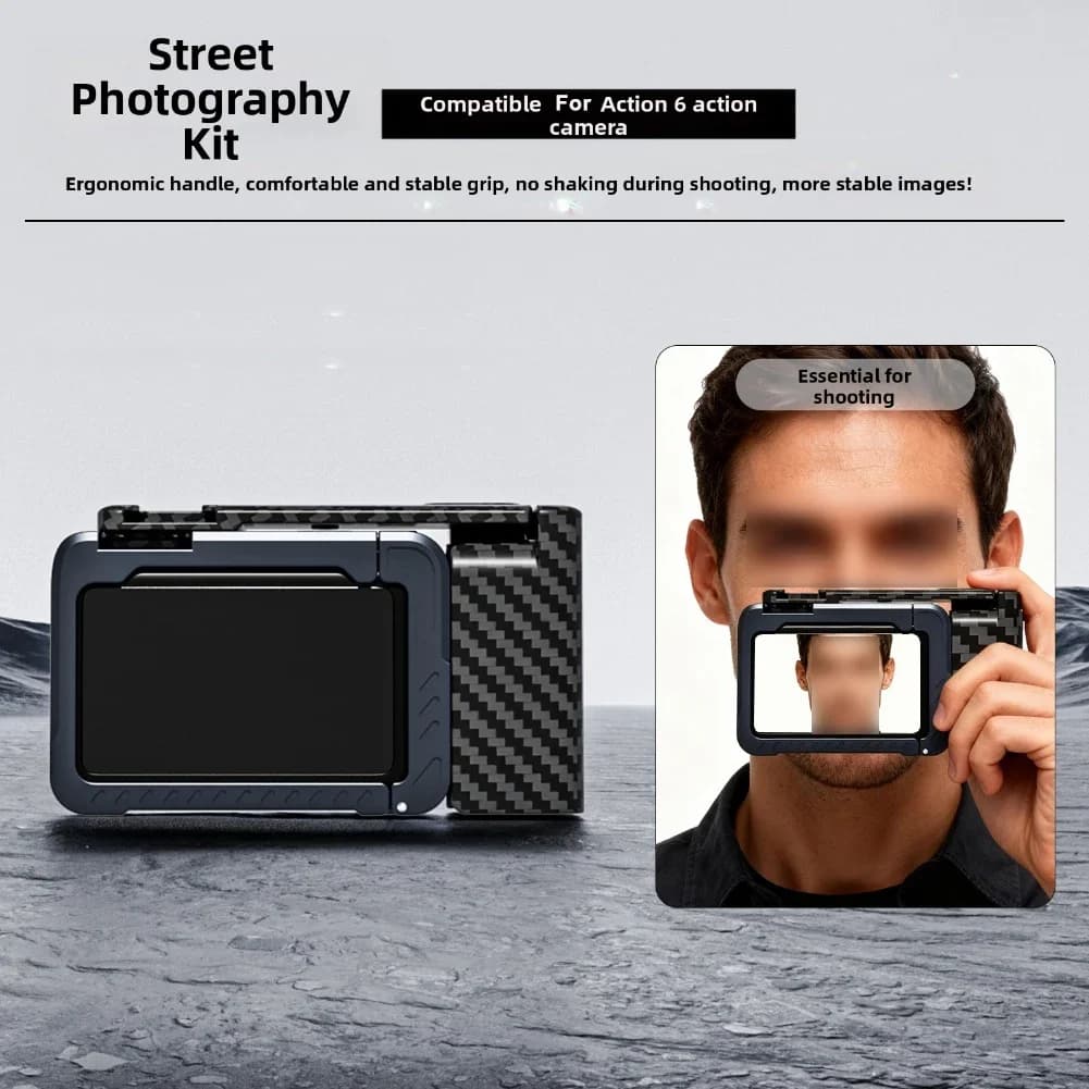 For DJI OSMO-Action 6 Street photo kit Stylish action camera with wood veins Sand for metal rabbits with frame and handle Photography