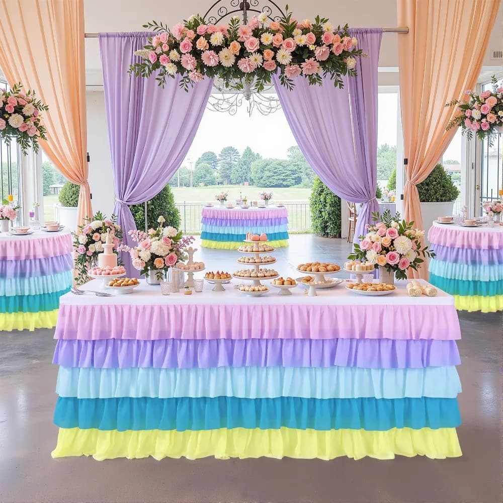 Five-layer Ruffled Baby Christening Party, Suitable for Various Shapes of Table Cloth Labeling Hair Ruffle Leaf Edge Table Skirt