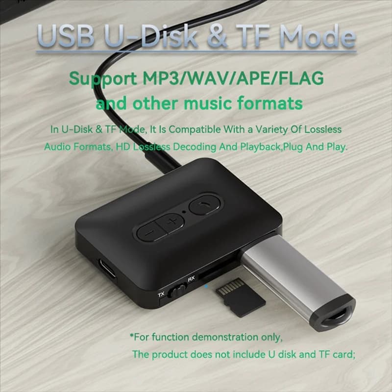 B03B-Bluetooth 5.4 Ricevitore audio Trasmettitore USB U-Disk Scheda TF Riproduzione Adattatore wireless per musica stereo AUX da 3,5 mm con microfono