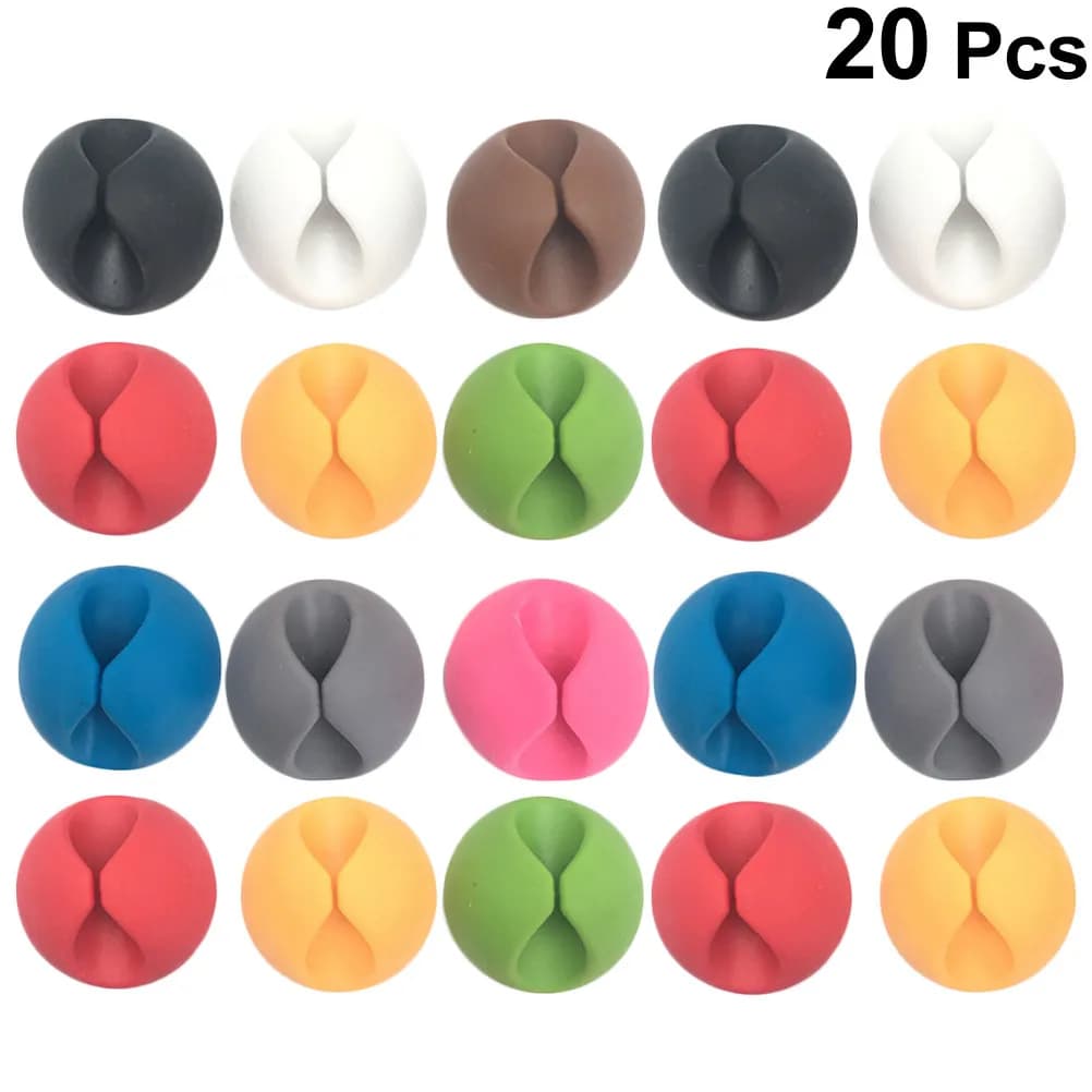 Set di 20 Clip Organizzatori per Cavi, per Gestione Fili da Scrivania, TV, Computer, Telefono, Clip Adesive per Cuffie, Caricatori, Cavi USB