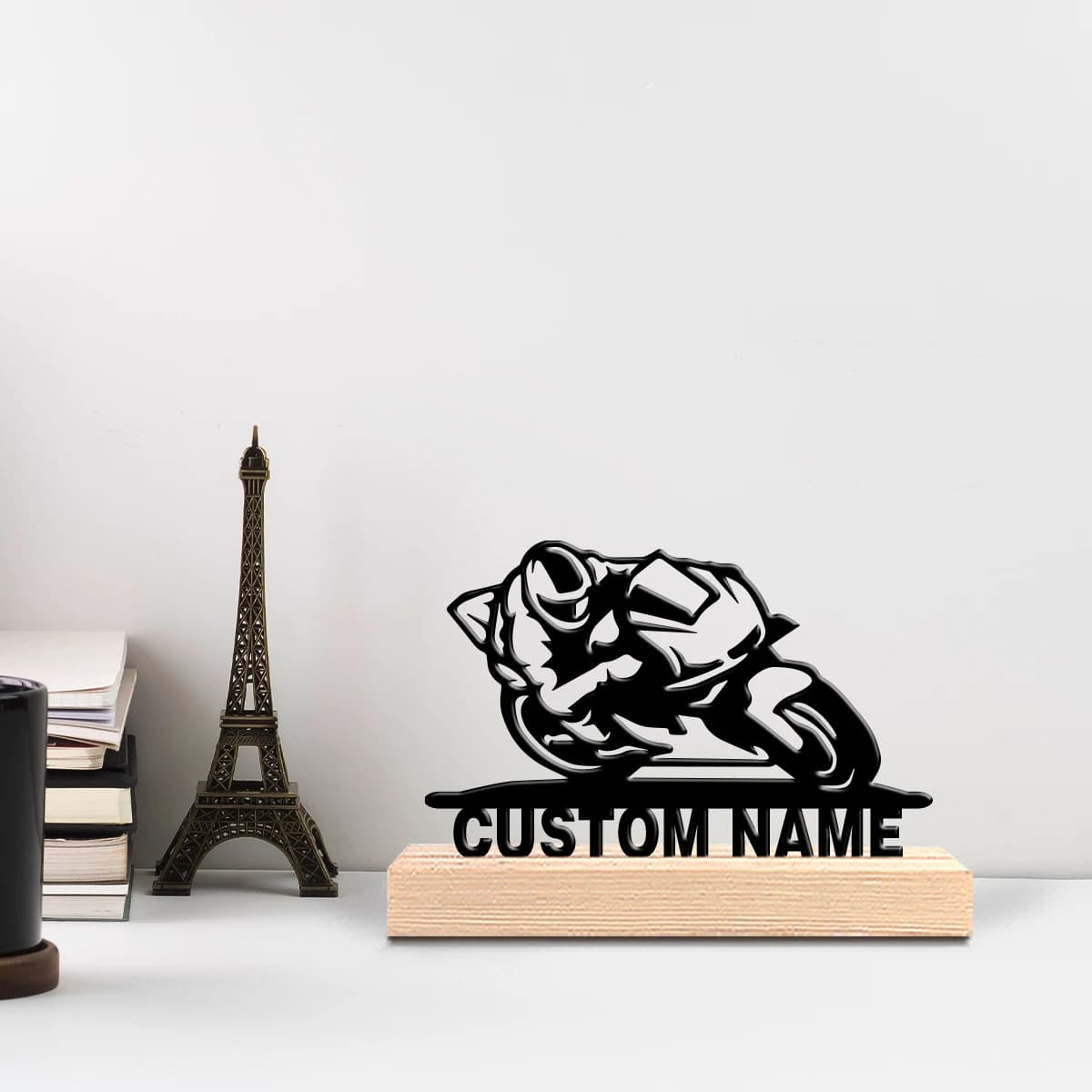 1 pc. New Custom Design, Metal Sculpture for Motorcycles with Wood Base, Table Decoration, Table Game with Valentine's Day Wood Base