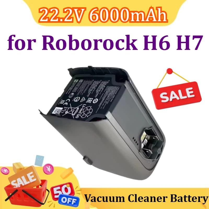 22.2V 6000mAh per Roborock H6 H7 Accessori per aspirapolvere Batteria al litio H6M1A H7M1A Batteria ad alta capacità