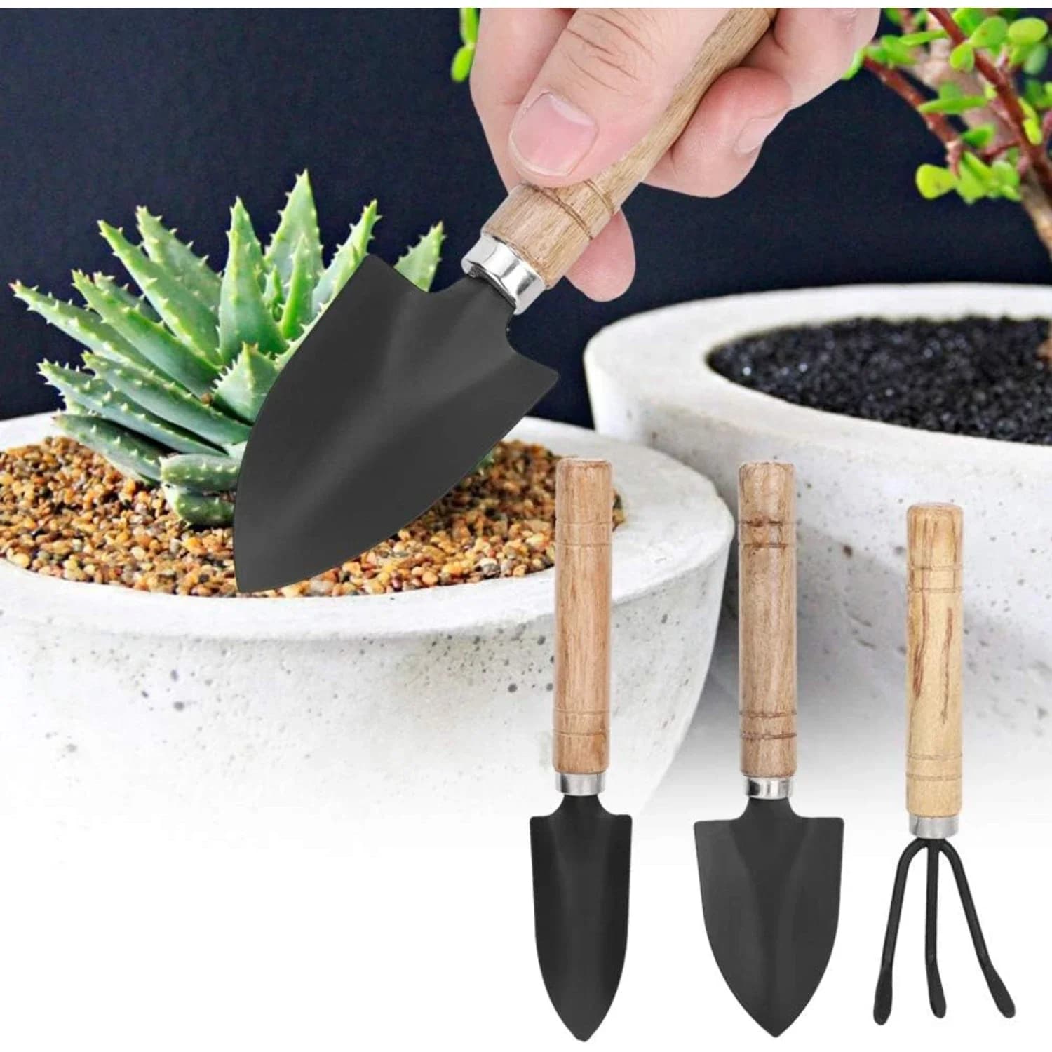 Set of mini gardening tools for plants - 3-piece Pala, claws rake, shovel - Tools for planting flowers Accessories for indoor plants Seeds Dispenser
