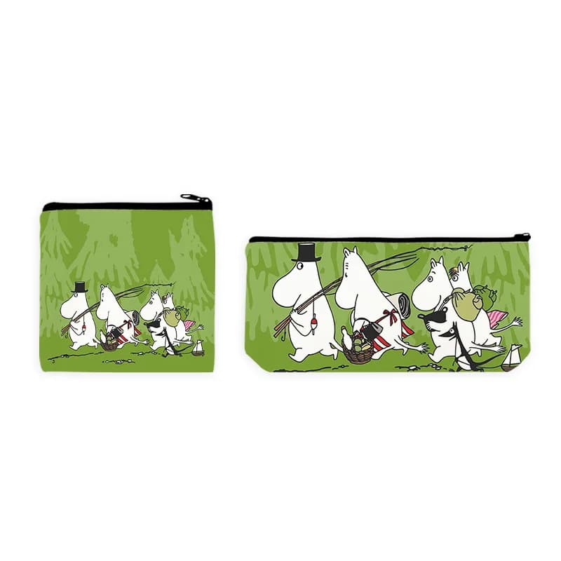 2 Pezzi Nuovo Portamonete e Astuccio Serie Moomins Anime Kawaii, Borsa con Cerniera con Stampa HD di Personaggi Cartoon Carini e Creativi