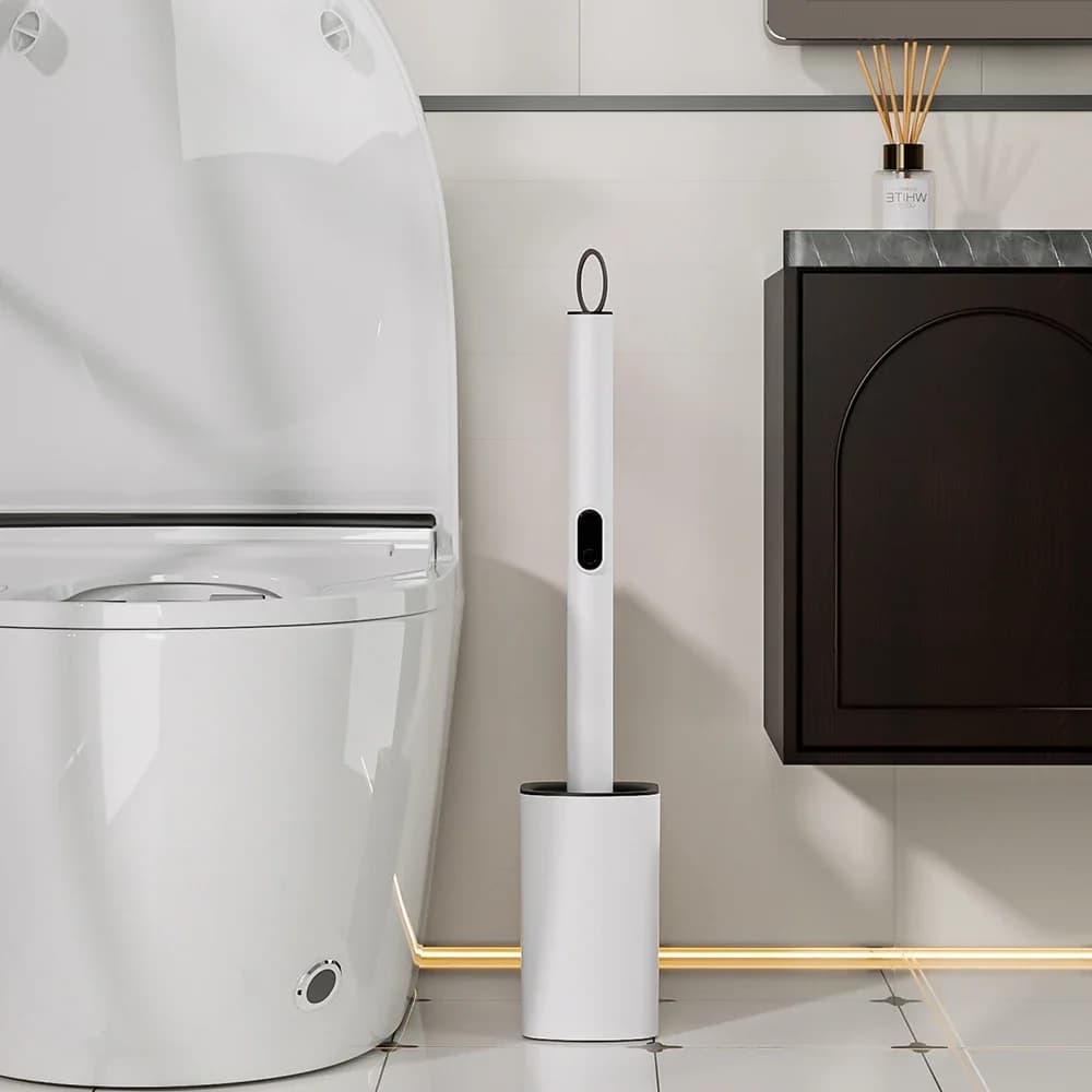 Set di spazzole elettriche per WC estensibili con supporto, spazzola per WC usa e getta – testina in silicone, attacco per salviette umidificate a mani libere, pulizia facile e senza disordine