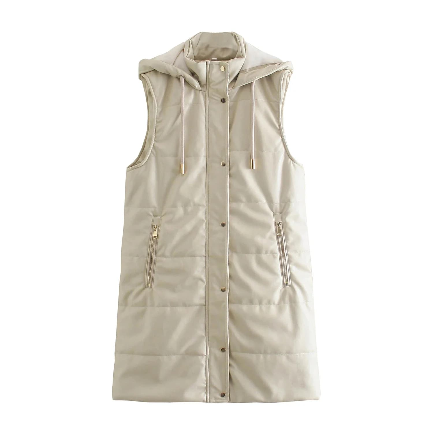 2025 Nuovo gilet da donna in cotone con cerniera senza maniche in similpelle calda ispessita con cappuccio Cappotto in cotone con gilet in PU
