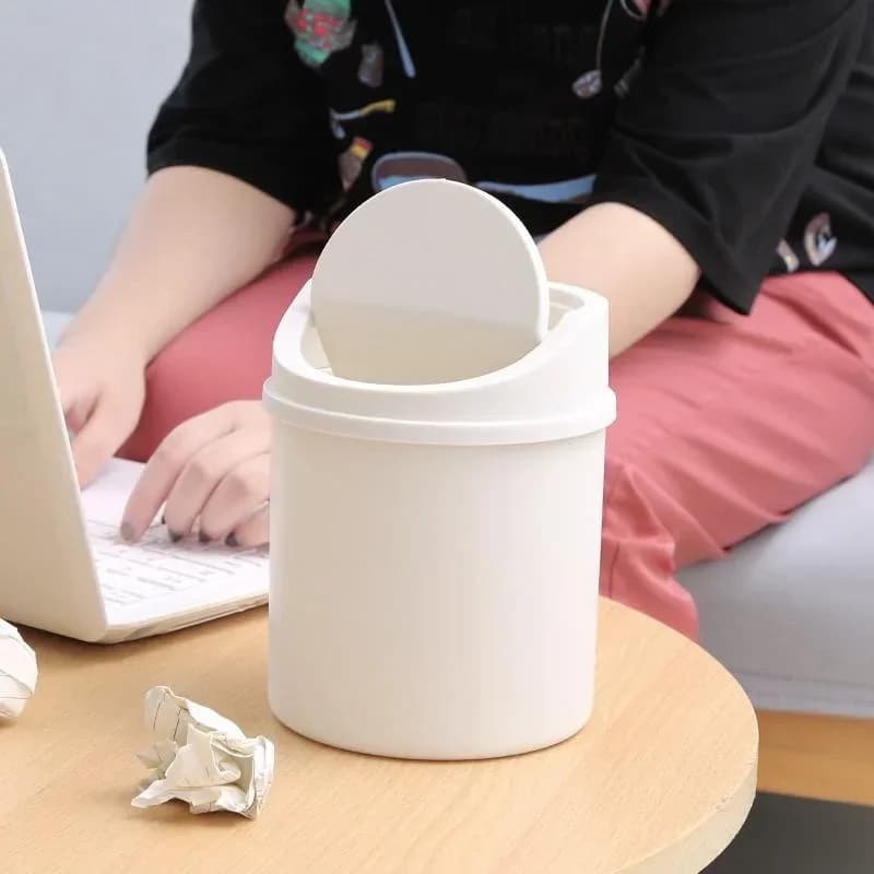 Mini Tube Trash Can with Cover, Desktop Waste Bin for Home Desk