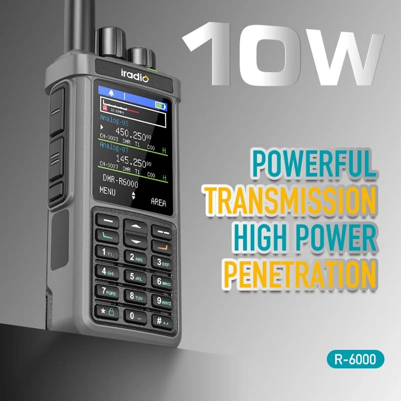 iRadio R6000 DMR Walkie Talkie Digitale 10W Dual Band VHF UHF Dual Time Slot DMR con Crittografia AES256 Ricarica Rapida Type-C Lunga Durata