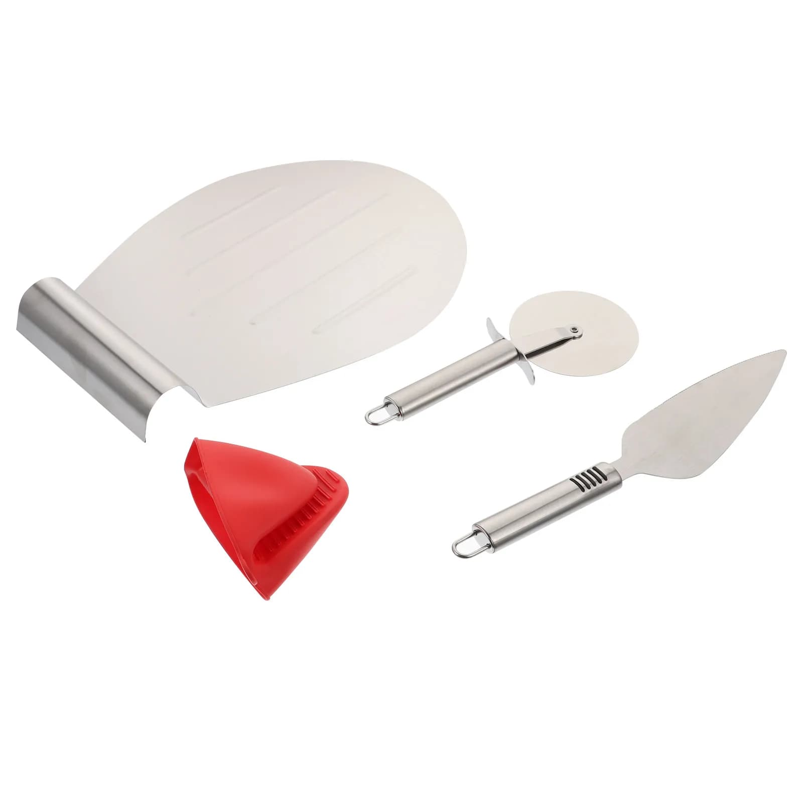 4Pcs Stainless Steel Pizza Peel Cake Transfer Spade Baking Shovel Set Ergonomic Skid Proof Handle for Oven Pizza Cake Dessert
