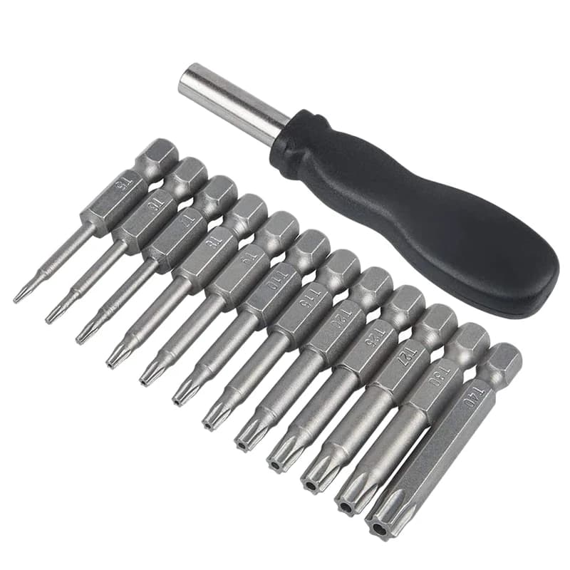 12pcs Torx Screwdriver Bit Set, Magnetic 1/4" Hex Shank,Tamper-Resistant Star Drill Bit Set, 2" Long Bit T5-T40(50mm)