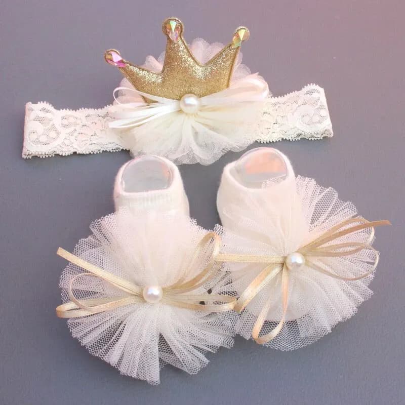 2 pezzi/set corona calzini per capelli per bambini fiocchi in pizzo calzini per neonata set di fasce per capelli accessori per capelli per bambini