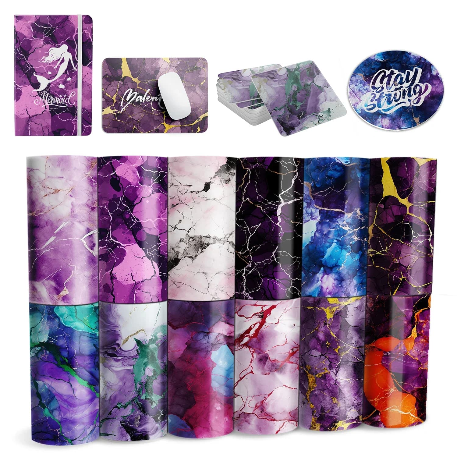 XFX Fogli di inchiostro per trasferimento infusibile in marmo 12 pezzi 12x12 IN Inchiostro di carta per sublimazione di colore viola per T-shirt Cappello Tazze Bandiera da giardino