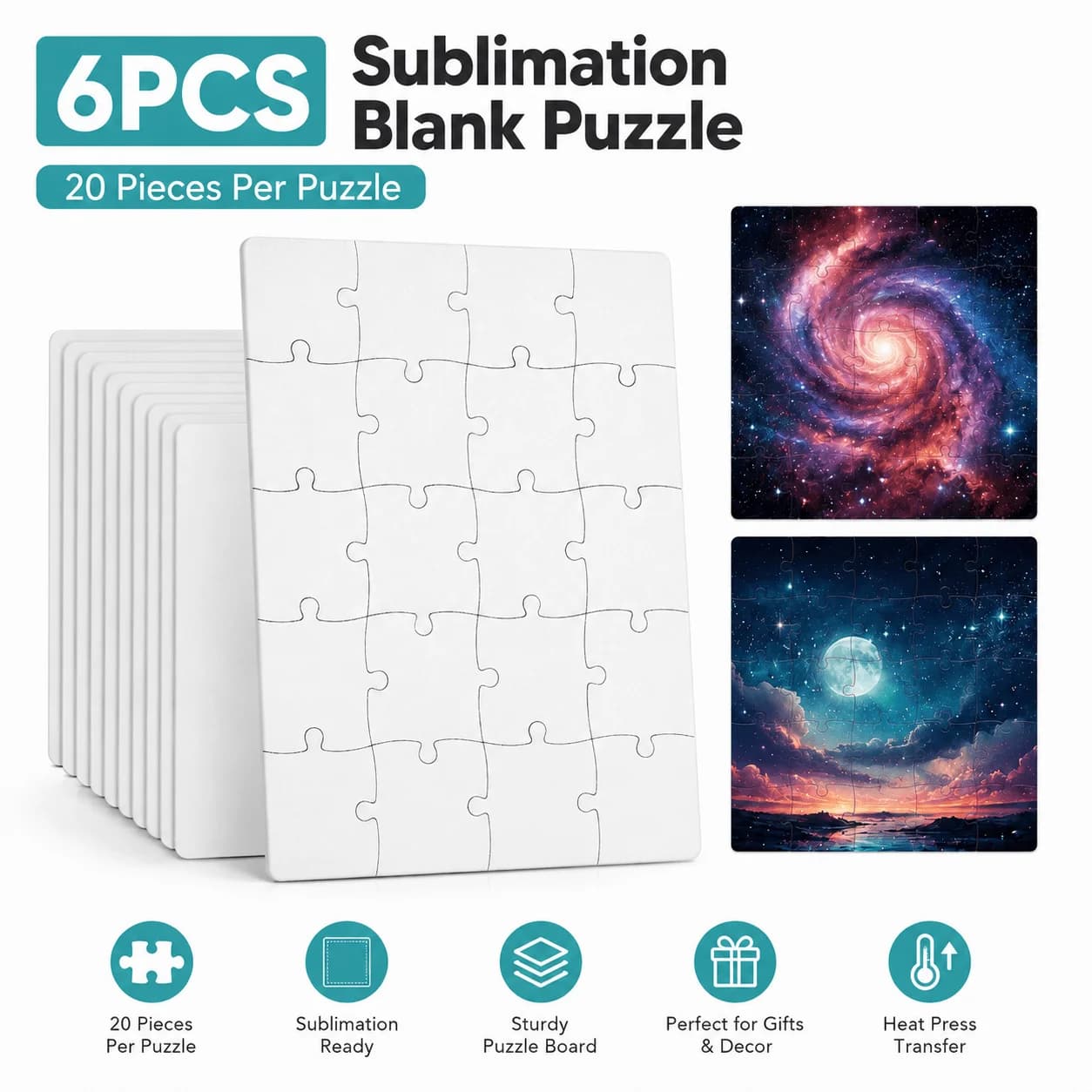 6Pcs Sublimation Blank Puzzles, 20-Piece Jigsaw Puzzle Boards, 14.7 x 20cm Heat Transfer Blanks for DIY Crafts