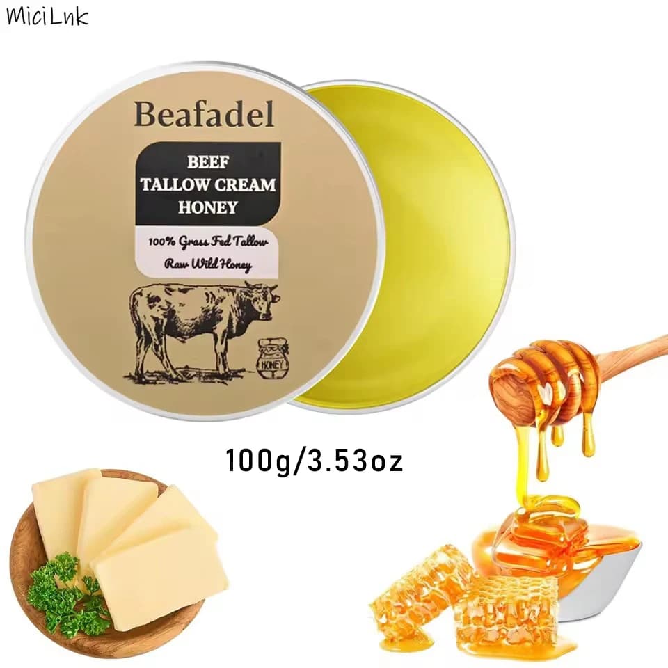 Moisturizing cream for face Tallow of manzo whipped Tallow of beef and honey balm Skin care for face and body Face cream with weed finish 100g