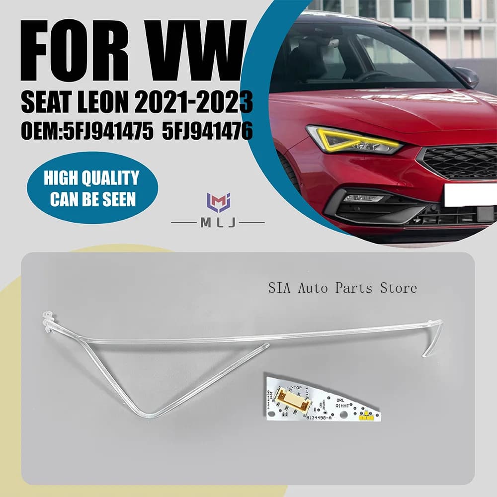 Chip LED Giallo per Luci Diurne DRL a Tubo Guida Luminosa per VW SEAT LEON 2021-2023, Striscia Luminosa Angel Eye, Ricambi Auto 5FJ941475 5FJ941476