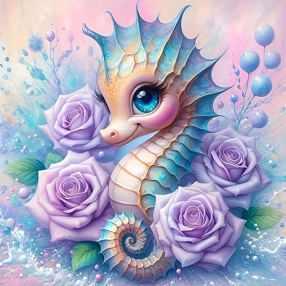 EverShine Kit Pittura Diamante Fai-da-Te, Ippocampo 5D, Mosaico Completo, Ricamo a Forma di Cavalluccio Marino con Rosa, Decorazione Casa, Regalo