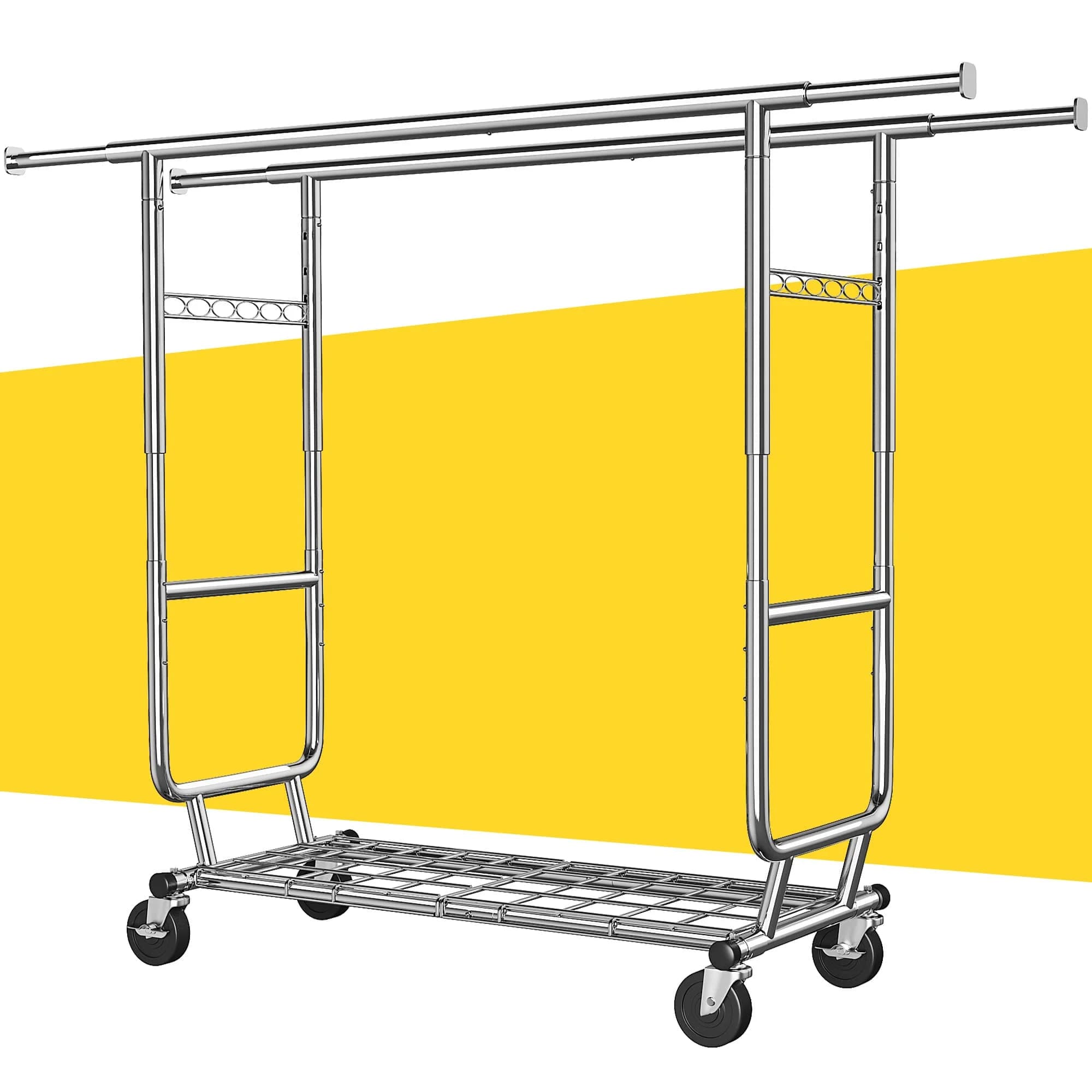 EnHomee Heavy Duty 650 LBS Collapsible Garment Rack – Adjustable Height, Double Rods & Locking Wheels – Portable Commercial Clothes Hanger with Easy Assembly