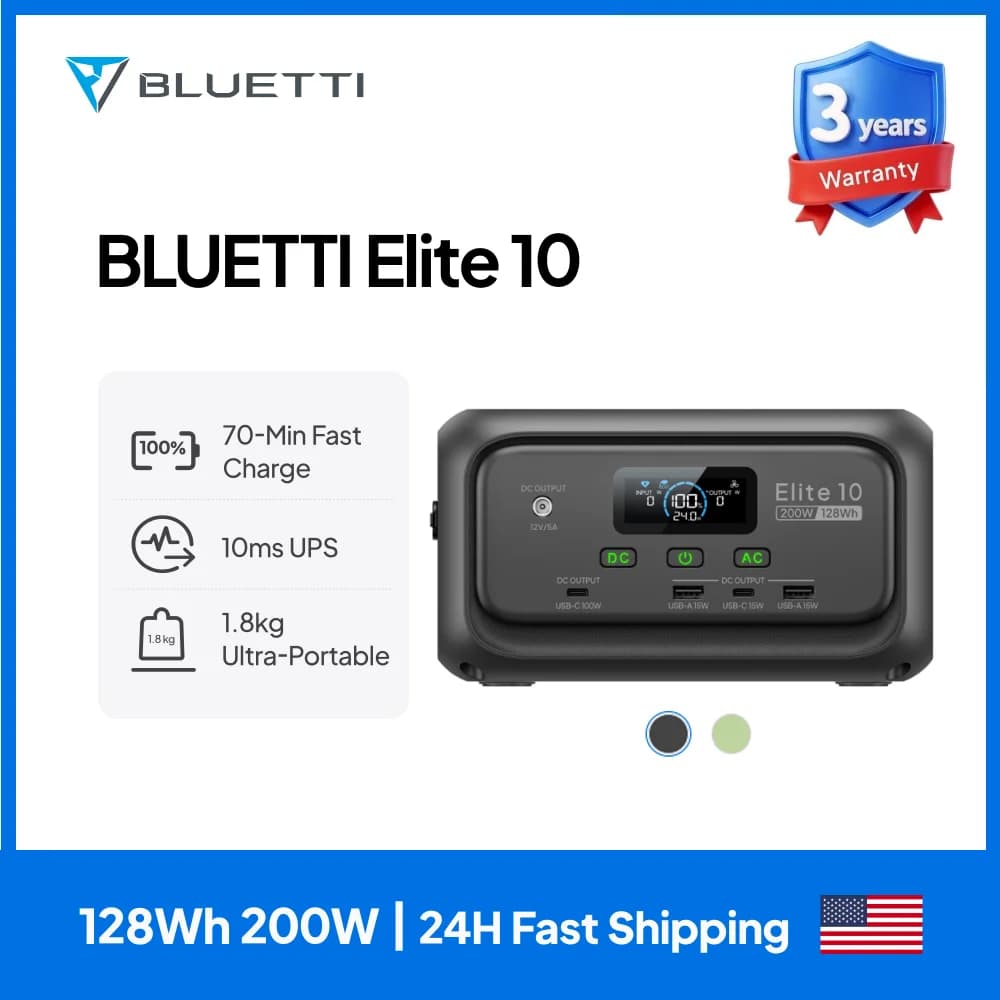 【Rinnovato】BLUETTI Elite 10 128Wh 200W Mini Power Station LiFePO4 100W USB C Ricarica Rapida Generatore Solare Portatile per Campeggio e Viaggi