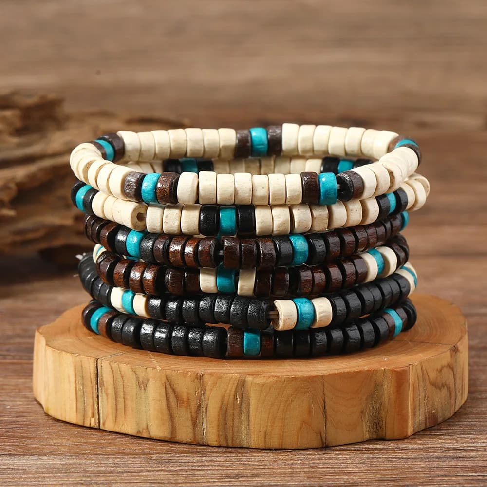 Nuovo Braccialetto da Uomo Semplice Monocolore con Perline in Legno Fatto a Mano, Set di Braccialetti alla Moda per Uomo, Accessori di Gioielleria