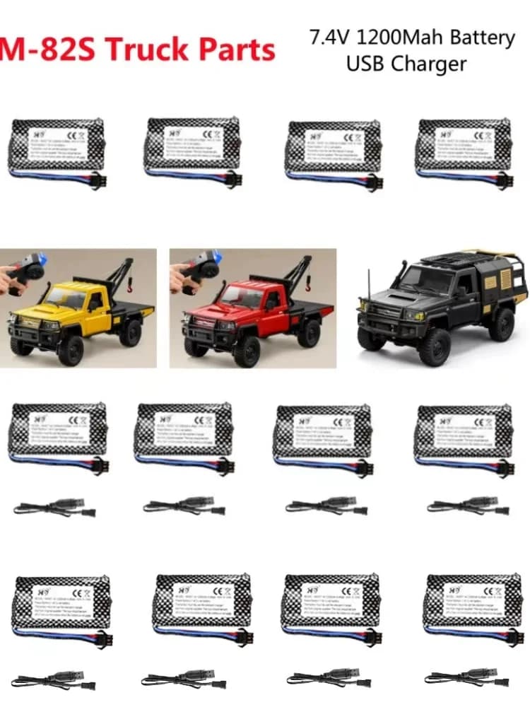 Batteria 7.4V 1200Mah per auto RC MN-82S, caricabatterie USB, ricambi auto RC MN82S, accessori batteria per auto telecomandata MN82S