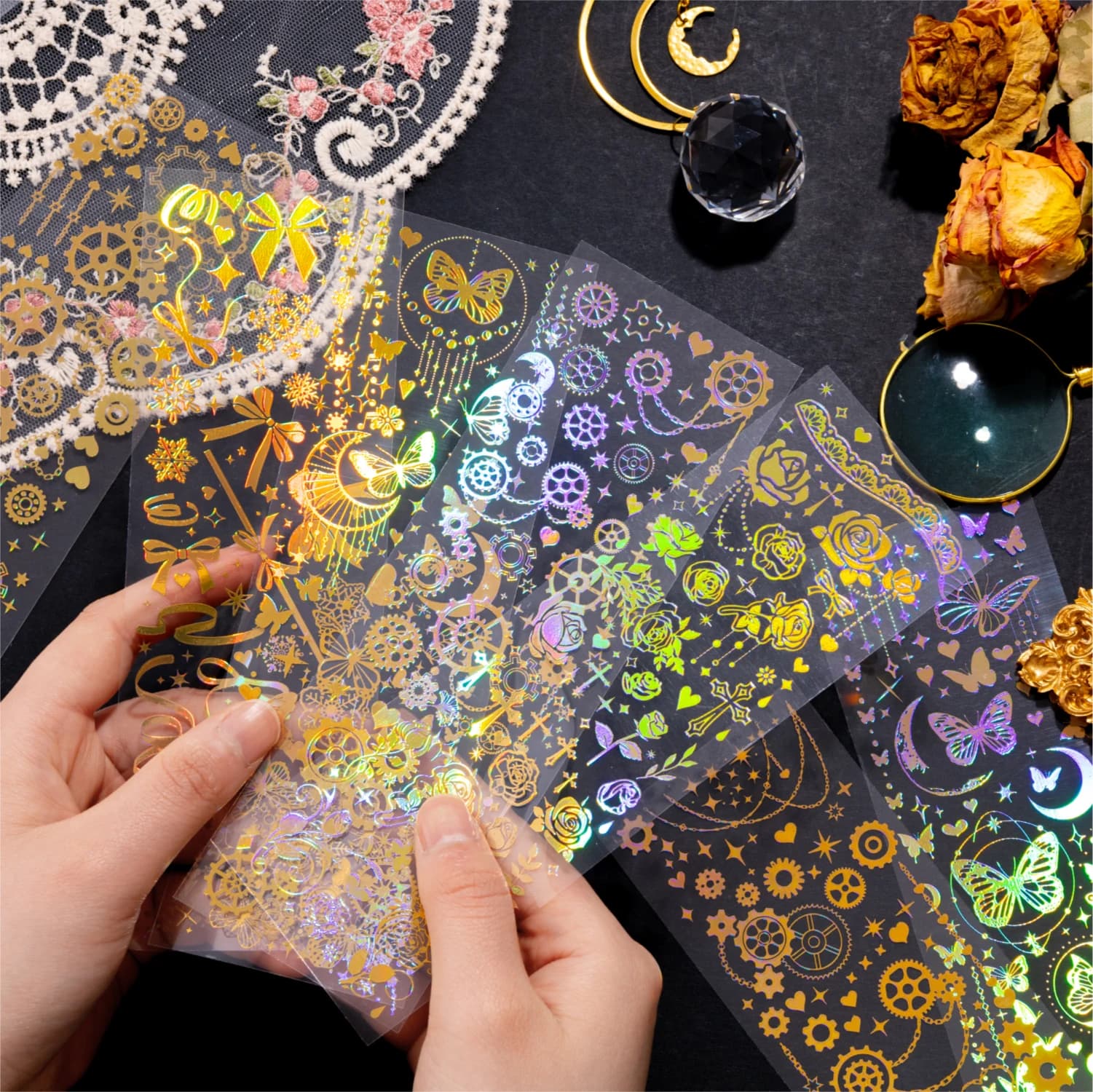 3 adesivi decorativi impermeabili con punti di graffiti laser scintillanti per scrapbooking, cancelleria per collage di quaderni fotografici fai da te