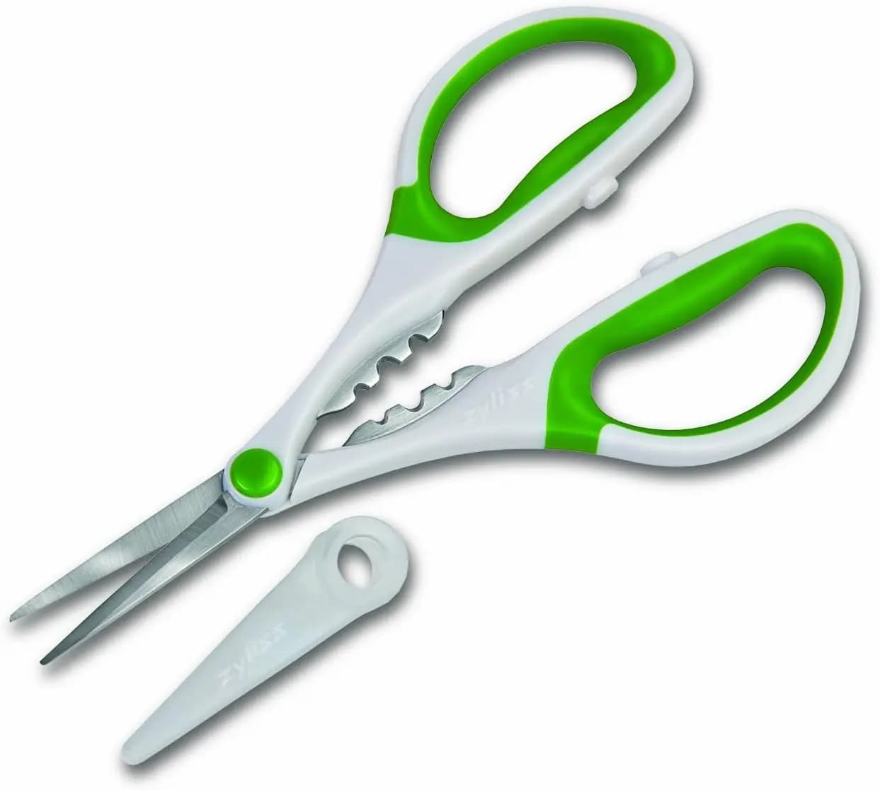 Forbici da Cucina Robuste per Erbe con Spremi-stelo, Versatili per Erbacce e Boccioli di Fiori - Bianco/Verde - 8.5x4.2x0.4 pollici