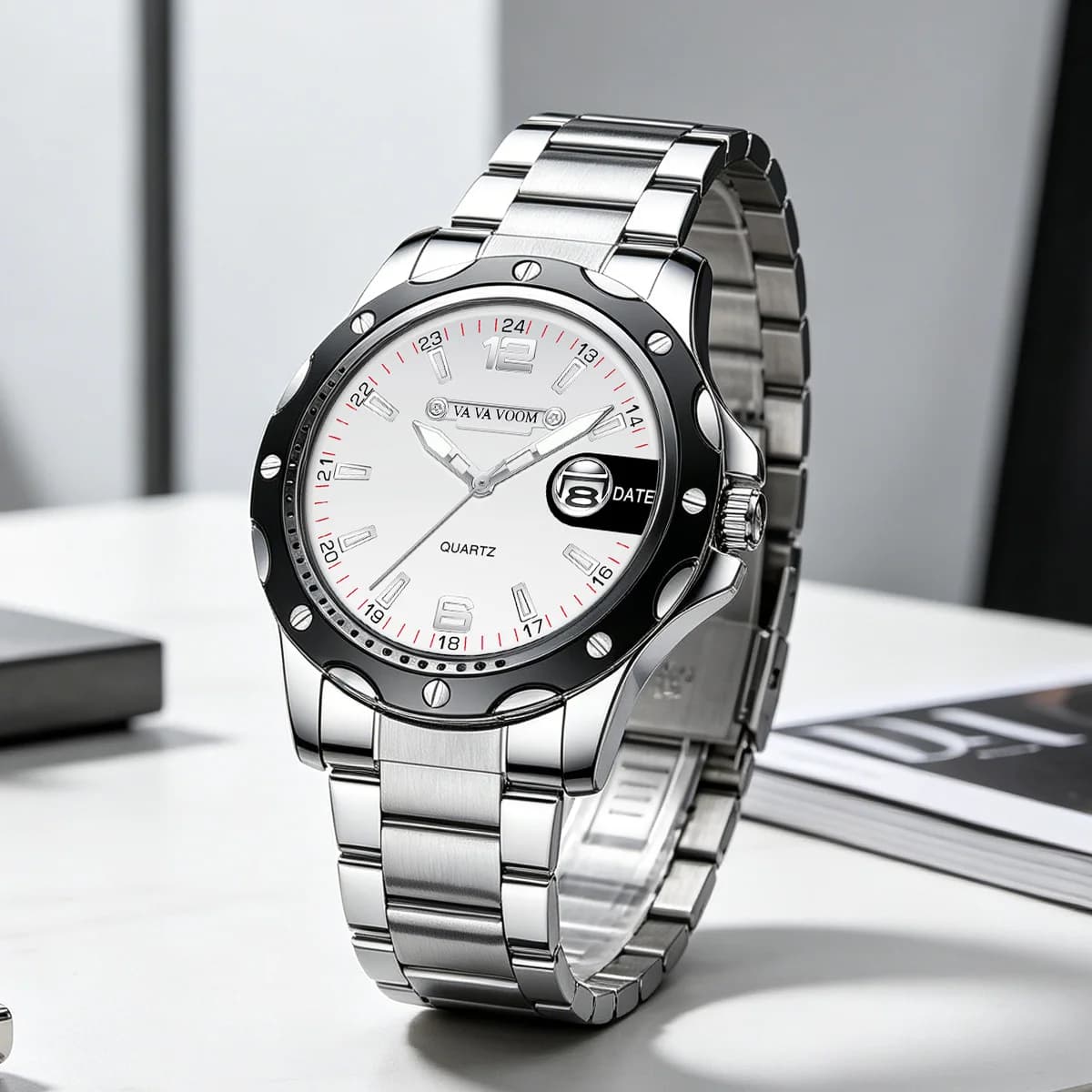 Orologio da Uomo 43mm, Design Classico, Cinturino in Acciaio Inossidabile Argento, Movimento al Quarzo, 3 Bar, Elegante e Adatto per l'Uso Quotidiano