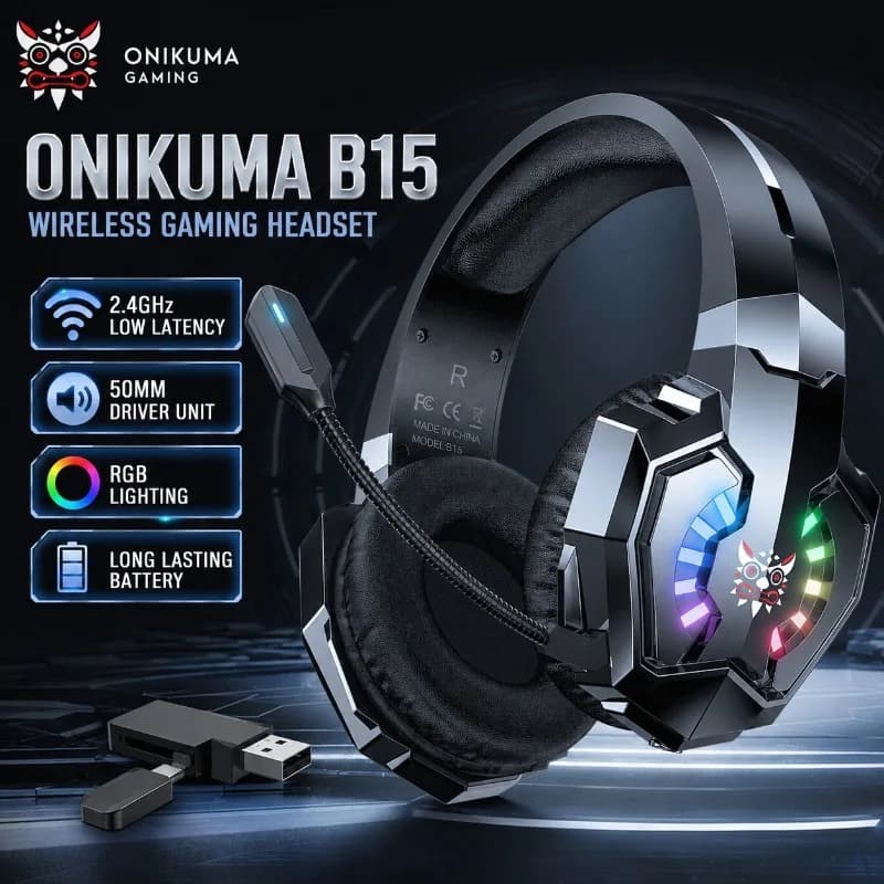 ONIKUMA B15 Wired Gaming Headset RGB Light Gamer Headphones With Adjustable Microphone 50mm Bass Surround Sound For PC Laptop