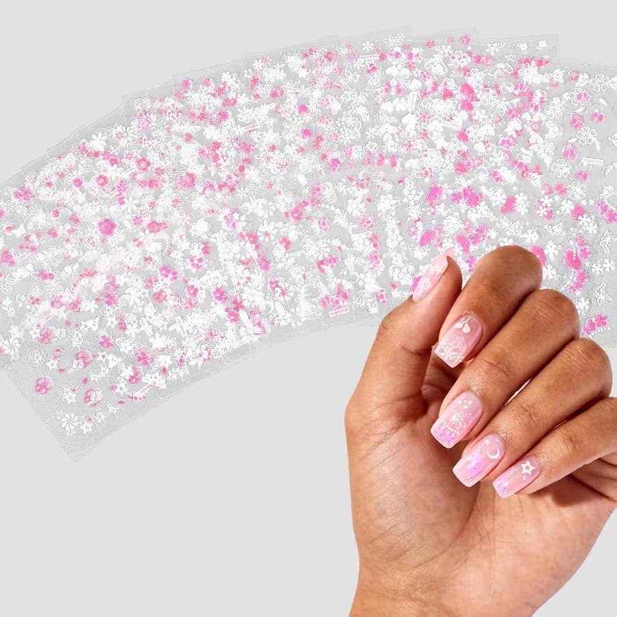 30 sheets Decalcomanie for 3D self-adhesive floral nails for women Girls Supplies for nail art DIY Sticker for nails with pink white daisy floral design