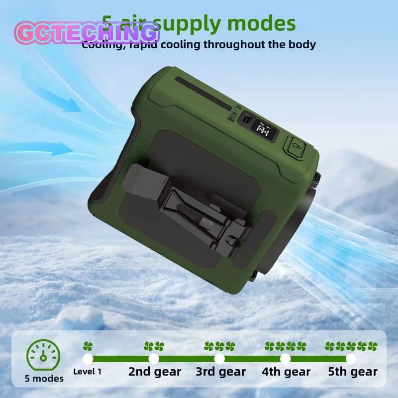 10000mAh Portable Outdoor Waist Fan Hanging Neck Strong Wind with Power Bank LED Lighting for Emergency Sports Outdoor Working