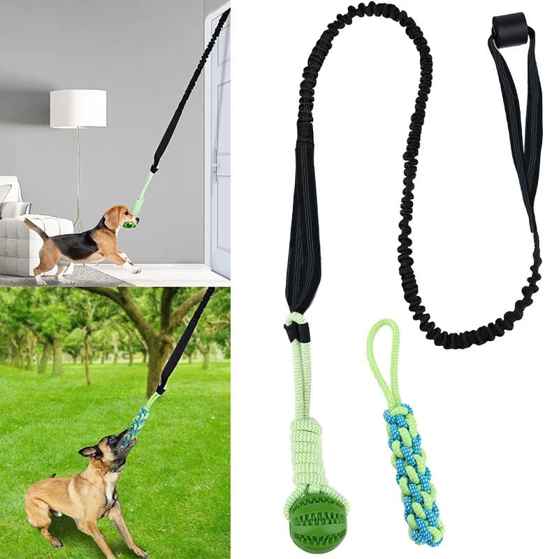 Interactive Dog Toy Tug-Of-War, Dog Spring Rope, Indoor And Outdoor Hanging Rope, Puppy Ball, Teething Cleaning, Chew Toy