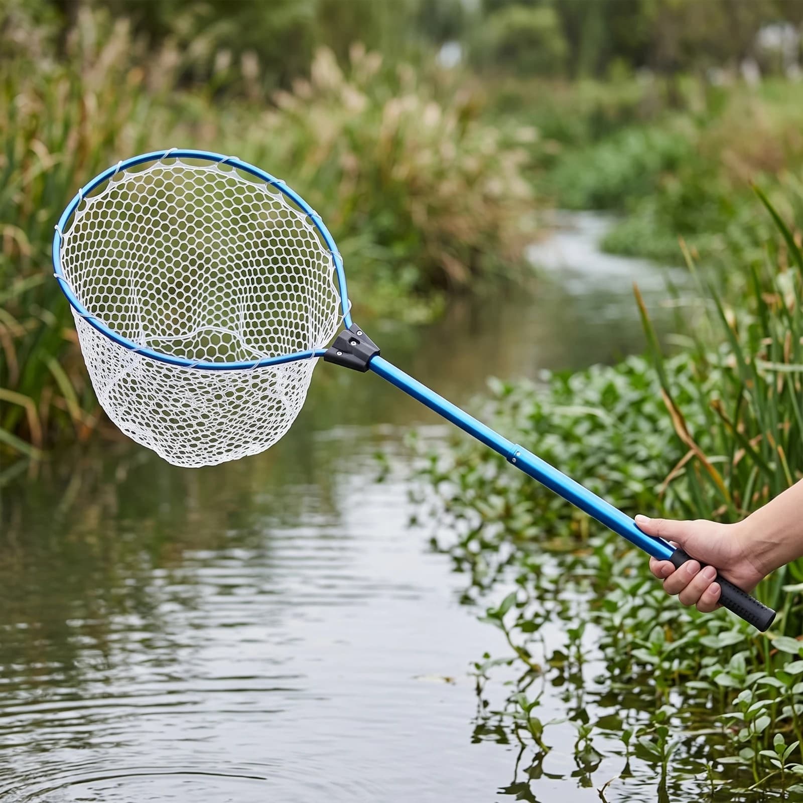 Telescopic Landing Net Aluminum Alloy Fishing Net with Silicone Bag Quick-Drying Easy to Clean for Anglers