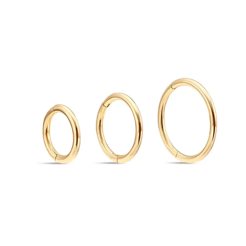 AIDE Singolo 1 Pezzo 14K Oro Giallo 6MM 8MM 10MM Orecchino a Cerchio per Le Donne Semplice Orecchino Liscio Squisito Oro Solido Gioielleria Raffinata