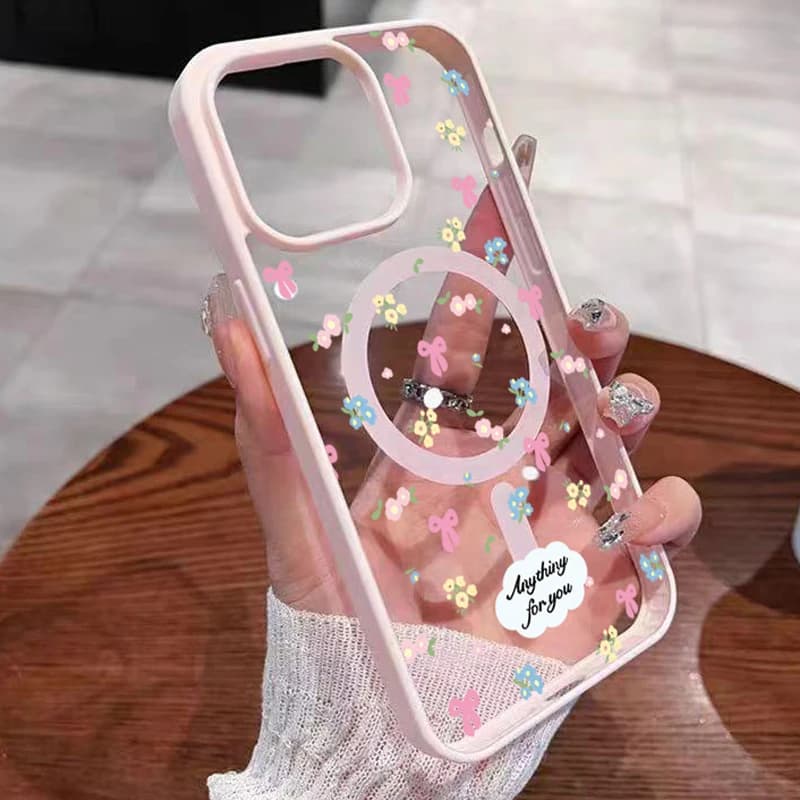 Broken Flower Bow Transparent Built-In Magnetic Circular Clear Phone Case for Samsung Galaxy S26 S25 FE S23 Plus S24 Ultra Cover