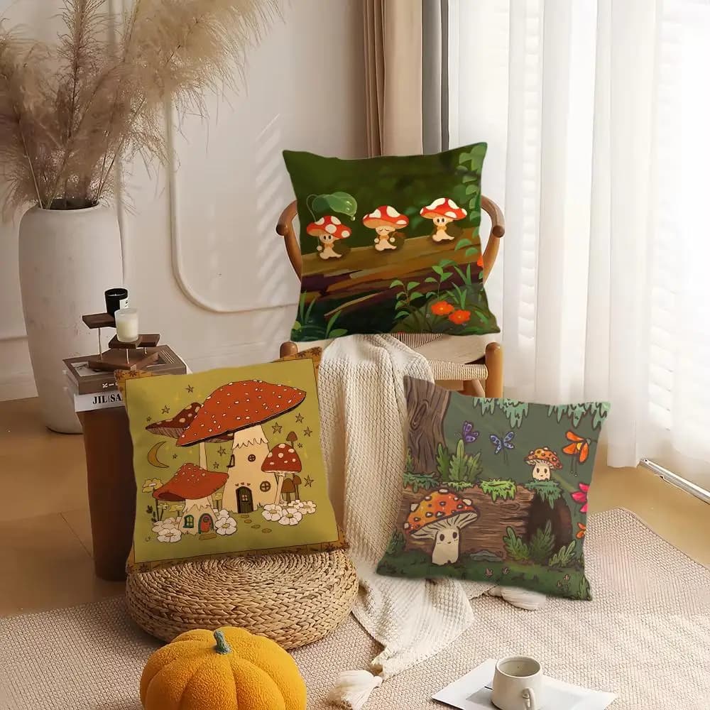 Watercolor fungus shaped pillow, soft and plush | Two-sided decorative cushion lining | Bedroom Sofa, Home decor