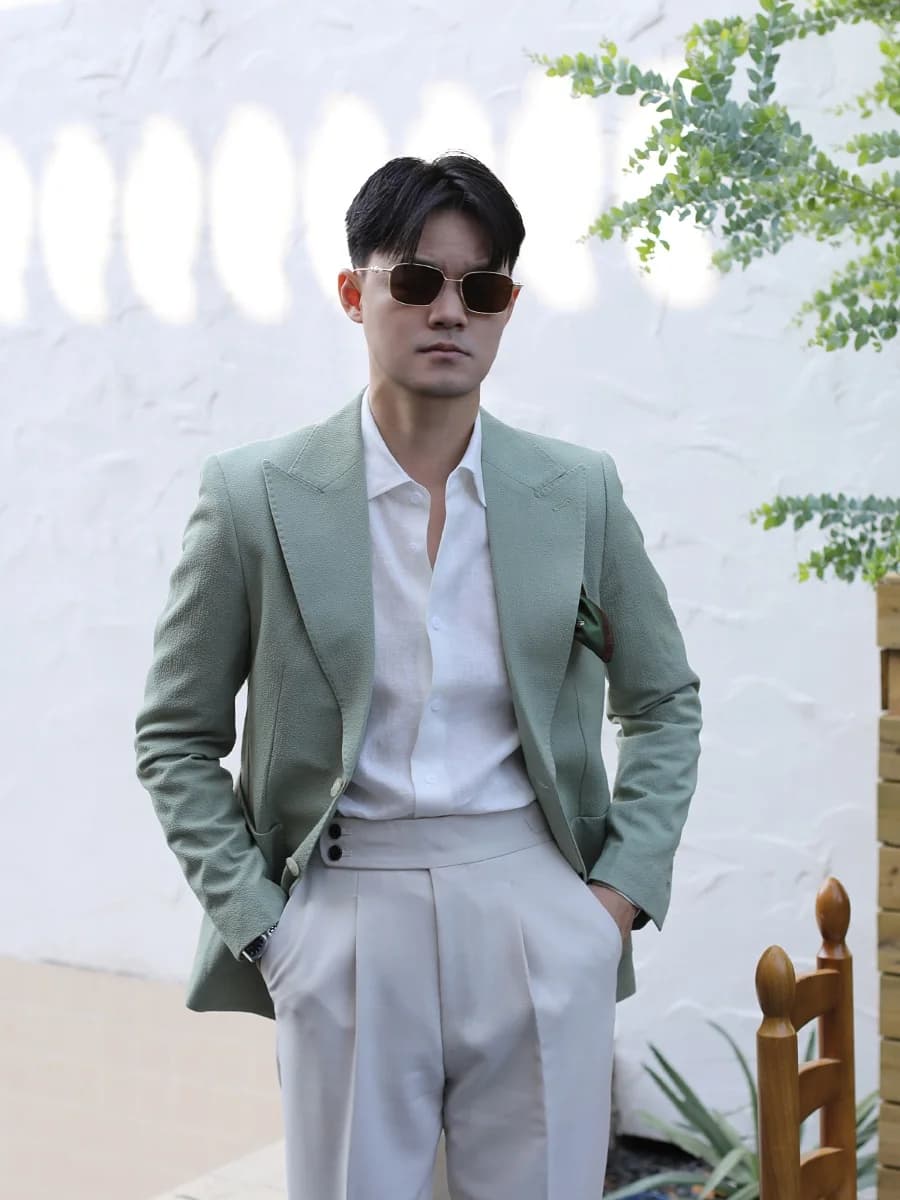 Slim Fit Bubble Cloth Suit Jacket Wedding Casual Style Anti-Wrinkle Vacation Theme Polyester Fiber Breathable Adult Spring Au...
