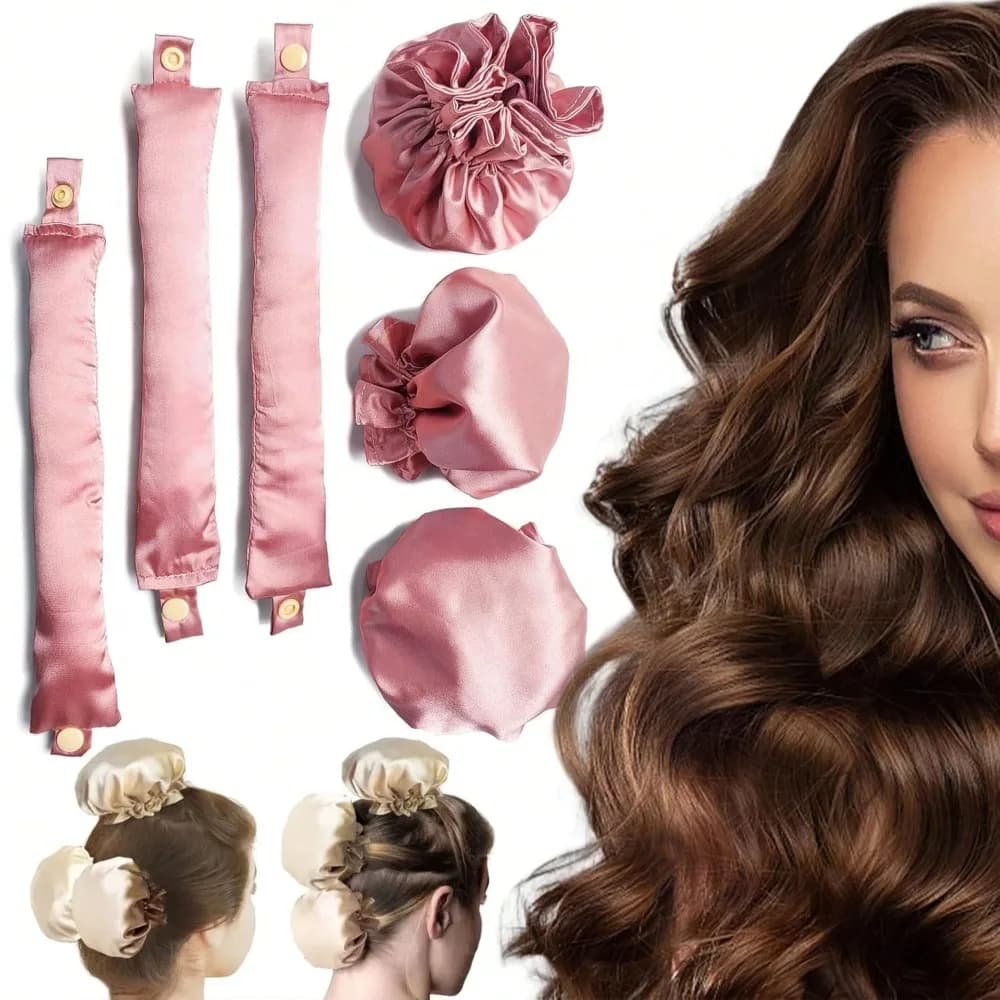 2/4/6 pieces hair trinket without heat in satin, curly curls without heat with headphones for hair, soft band for barehair without heat for long hair