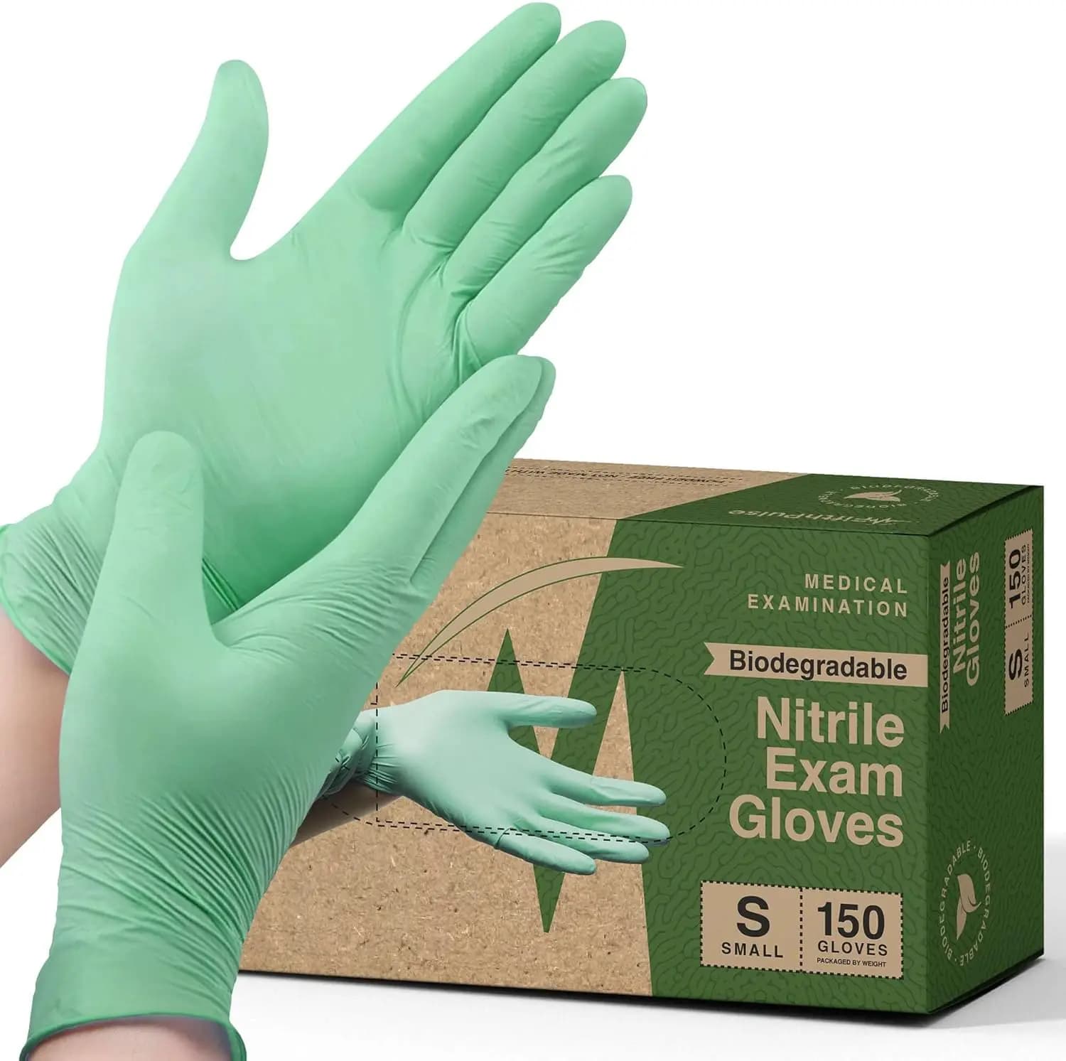Guanti in Nitrile Biodegradabili Monouso, 150 Pezzi Verdi per Uso Alimentare - Senza Polvere e Senza Lattice