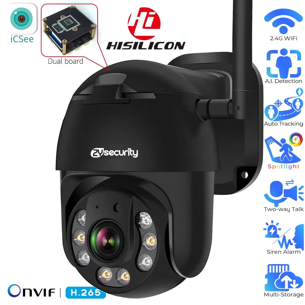 FHD 1080P Wifi PTZ Telecamera IP Visione notturna a colori esterna Monitoraggio automatico Telecamera Speed Dome wireless Telecamere di videosorveglianza CCTV