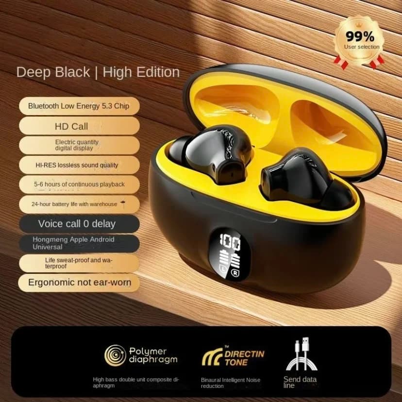 Bluetooth 5.3 TWS, Wireless Headphones with Microphone, Audio HiFi Stereo, Noise Cancellation, Waterproof for Sport