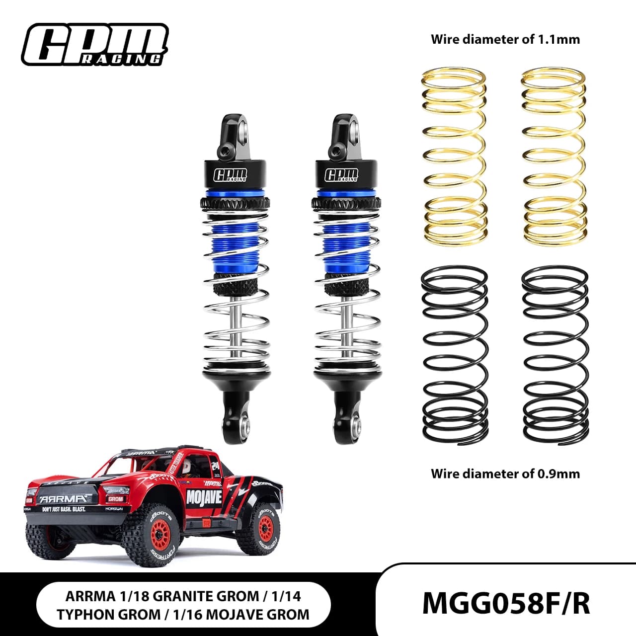 Ammortizzatore a molla GPM 7075 Alu F/R AD 58 mm per ARRMA 1/18 Granito Typhon Mojave Grom