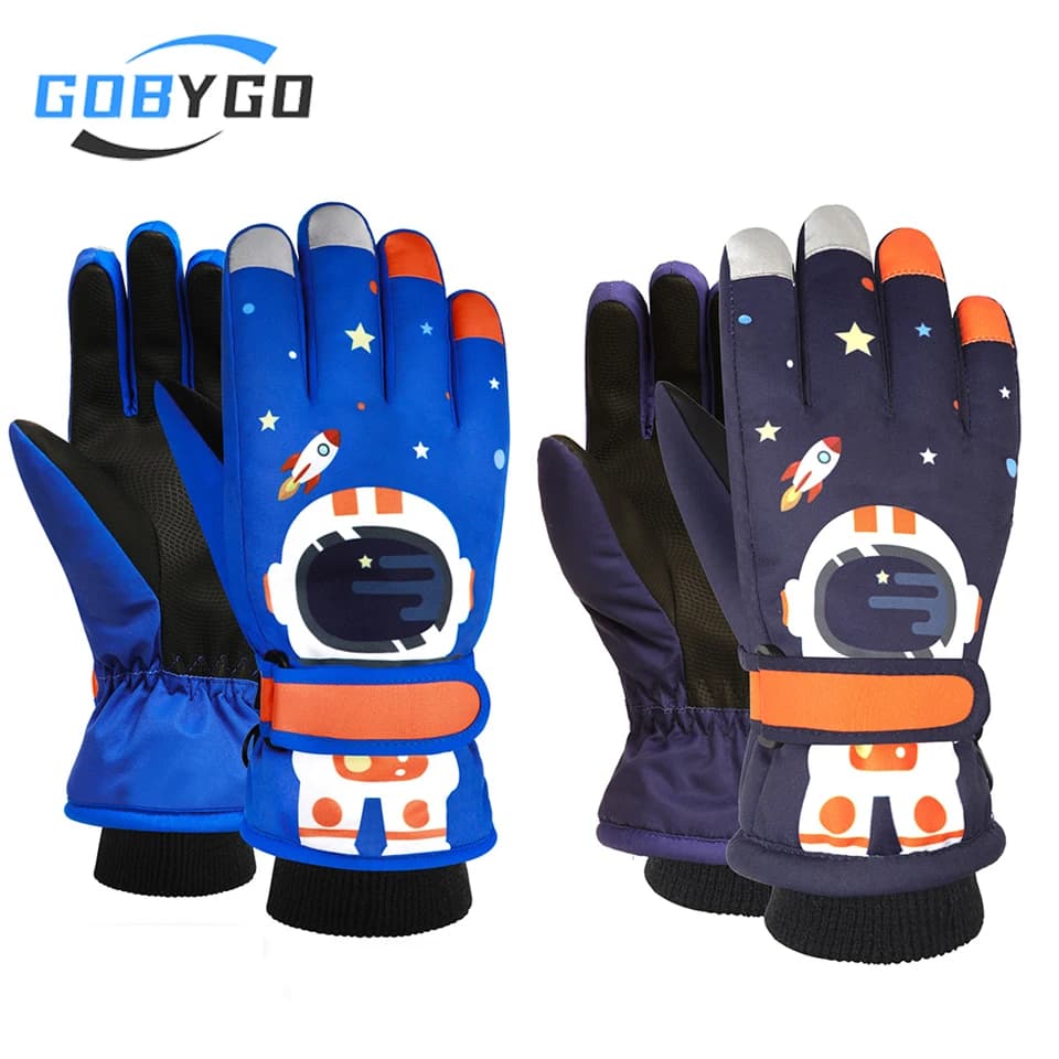 GOBYGO 1 paio di guanti invernali per bambini astronauta cartone animato versione per bambini cinque dita tenere al caldo ciclismo guanti da sci antivento