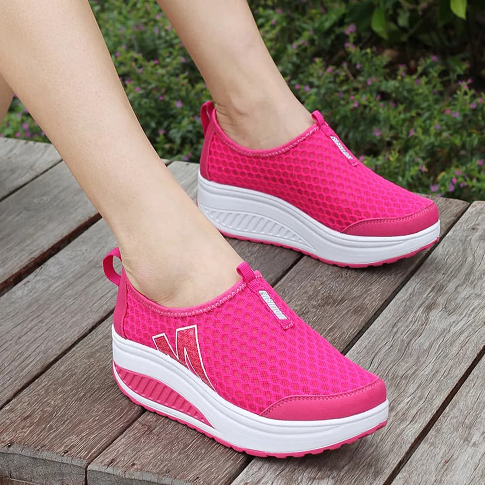 Scarpe basse da donna in rete Scarpe da ginnastica Scarpe con plateau Mocassini da donna Scarpe con zeppa altalena in mesh traspirante Scarpe basse traspiranti