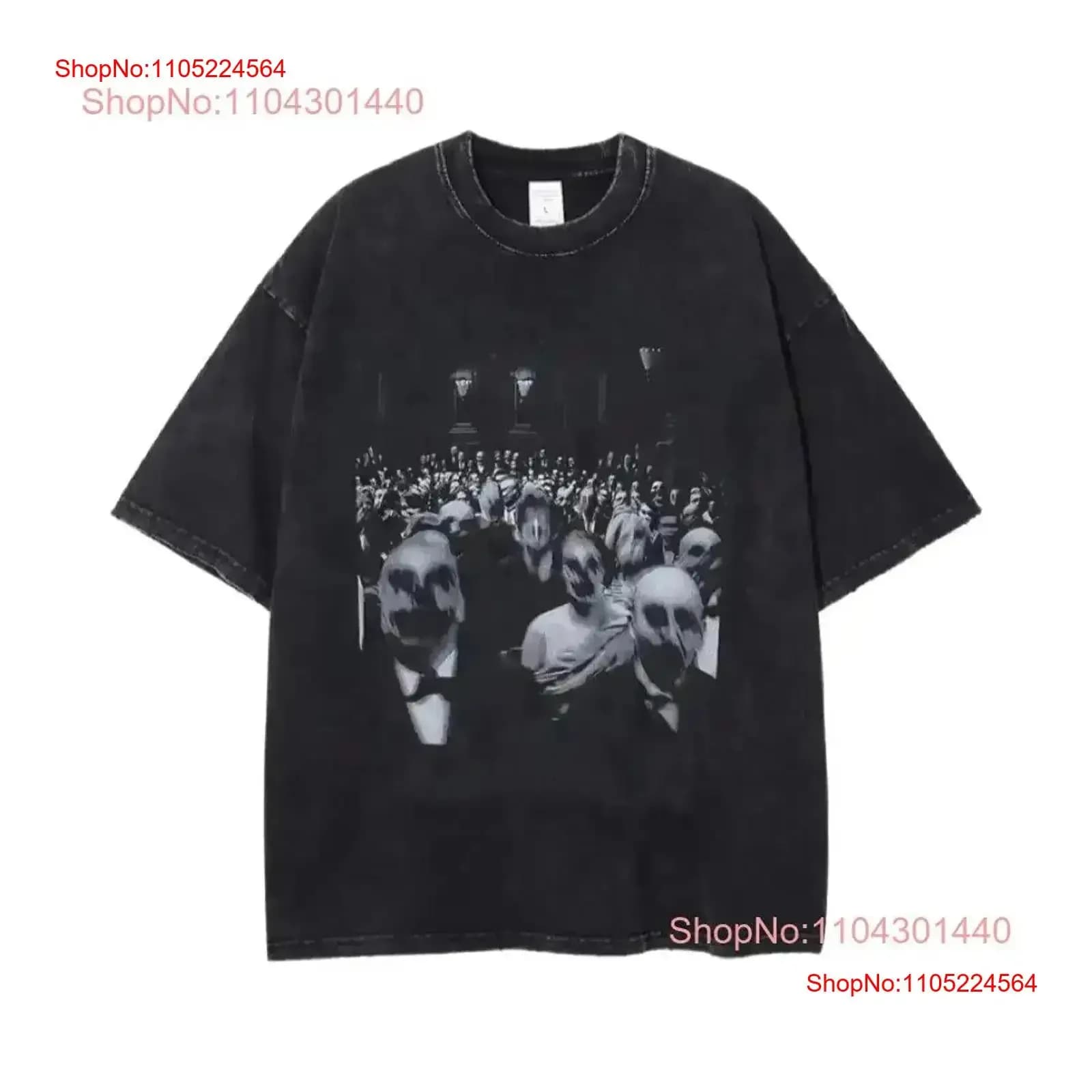 T-shirt The Distorted Faces Stampa Trendy Y2K Cultura pop Dichiarazione Edizione limitata Urban vintage Lavato Versatile Confortevole