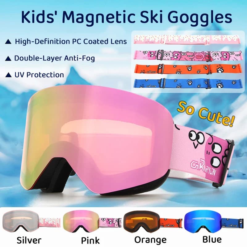 Kids Ski Goggles Magnetic Quick-Change Double-Layer Anti-Fog UV Protection Snow Skiing Mask Ski Accessories For 5-14 Years