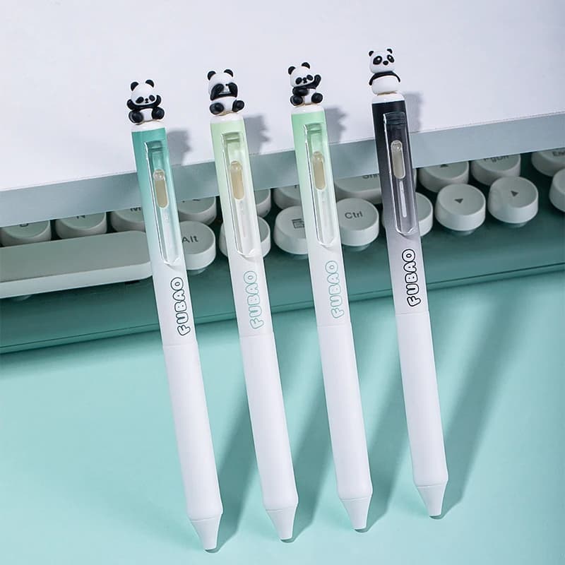 4 Pezzi Penne Gel Rotanti a Forma di Panda, Penne Girevoli Kawaii per Scrittura Fluida, per Studenti, Scuola e Ufficio